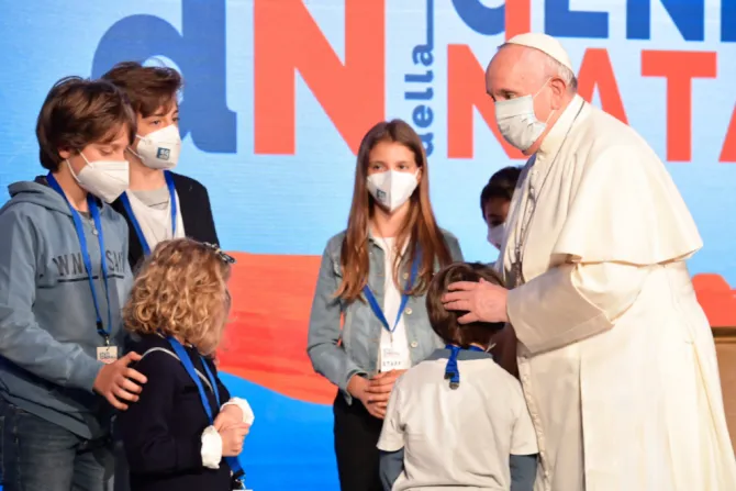 Pope Francis attends the ‘General State of the Birth Rate’ event in Rome, May 14, 2021.